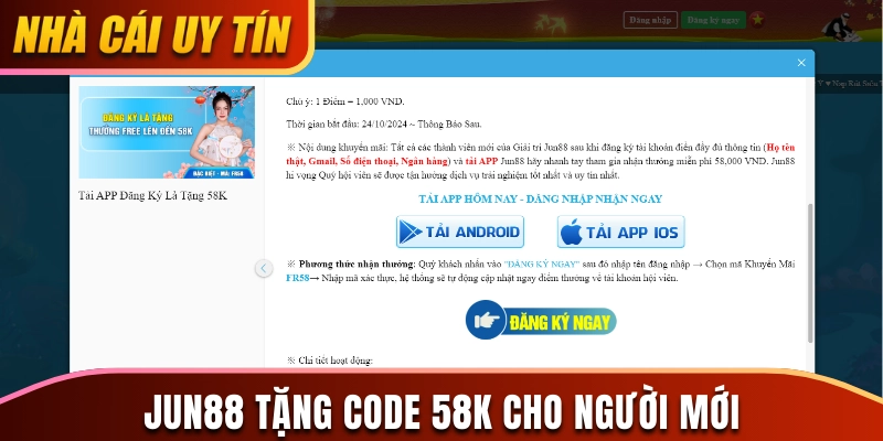 Tặng code 58k chào mừng thành viên mới